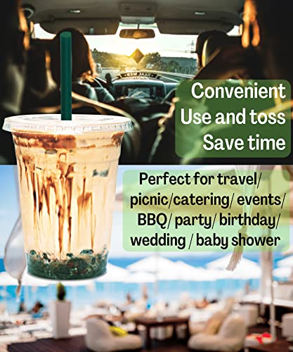 image for Cappatua 12 oz Clear Plastic Cups with Lids and STRAWS, Disposable Dri