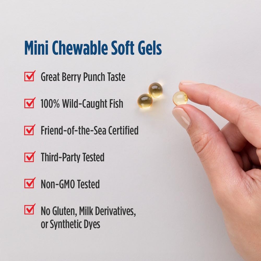 Nordic Naturals Children’s DHA Xtra, Berry Punch - 90 Mini Chewable Soft Gels for Kids - 636 mg Omega-3s EPA & DHA - Cognitive & Immune Function, Learning, Social Development - Non-GMO - 30 Servings