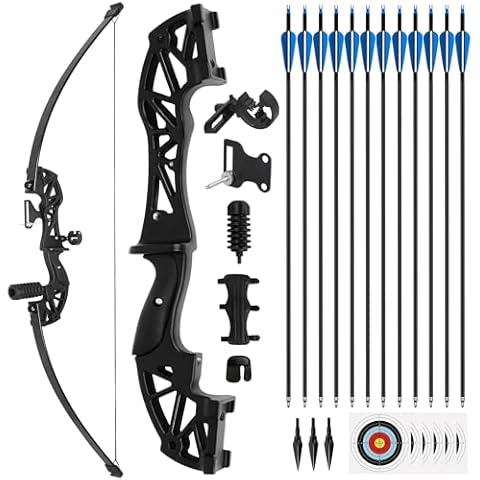 NorthSpoor 40lb Archery Recurve Bows Set,Takedown Hunting Recurve Bow Metal Grip Black Longbow with 12 Arrows（Right Hand） Cover