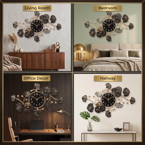 Image of Wall Clock for Office Big Size 30 Inch | Modern Metal Wall Decor Clocks for Living Room & Executive Suite | Antique Gold Black Silent Wall Watch | Designer Home Decoration Items for Wall