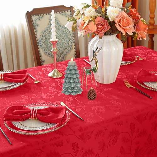 MATIRUG Christmas Tablecloth Rectangle 52x70,Wrinkle Free,Spillproof Winter Jacquard Table Cloth for Xmas New Year Holiday Dinner,Red – Image 3