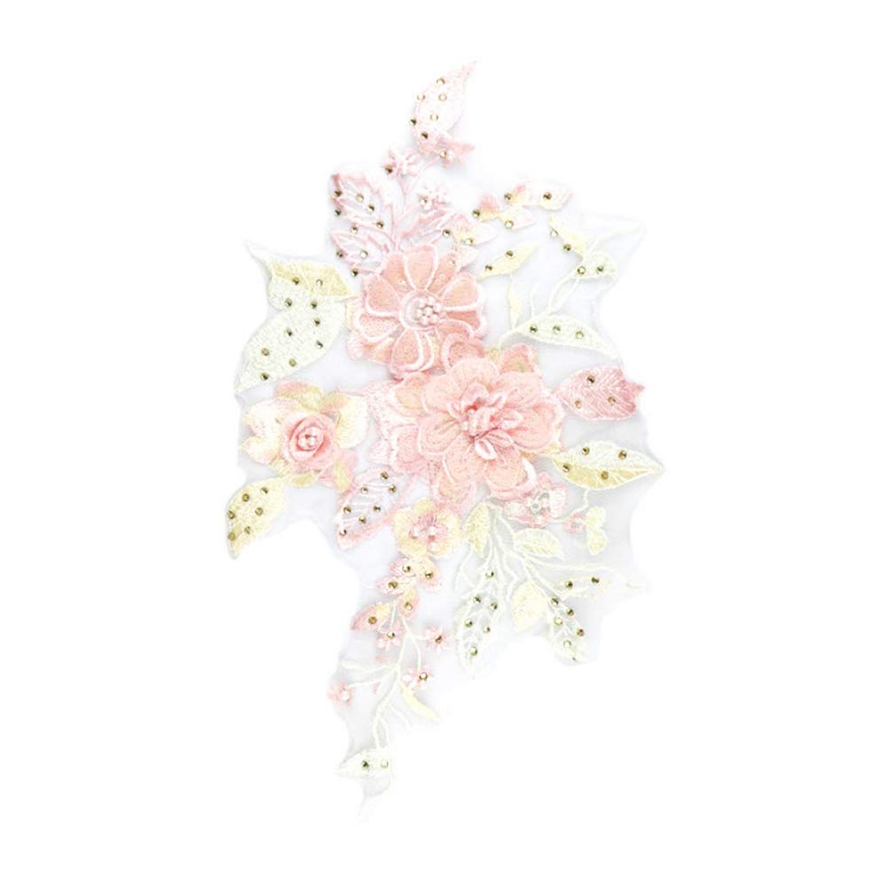 3D Three-Dimensional Sequin Embroidery Patches Cloth Paste Hot Melt Color Flower Applique Handmade Beaded Wedding Dress Accessories 1 Pcs (Yellow)