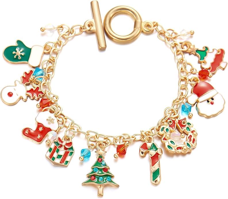 El Regalo Christmas Charm Bracelet for Girls & Women | Cute Xmas Theme Santa Tree Candy Cane Snowflake Charms | Festive Holiday Jewellery Gift for Christmas Parties & Secret Santa