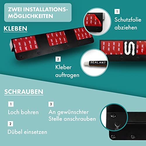 Simple@Home® Premium Schlüsselbrett mit Ablage ohne Bohren aus Edelstahl | Schlüsselboard selbstklebend mit 3M Klebestreifen | Schlüsselbrett schwarz matt | Schlüsselbrett modern mit Wandablage