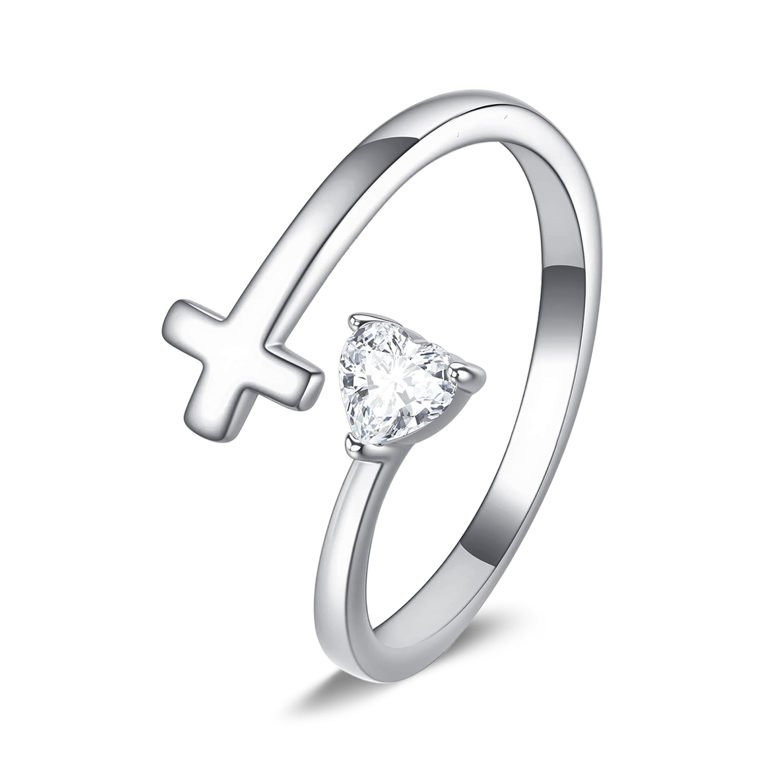 Anello a croce in argento sterling con zirconi, aperto, regolabile, regalo per donne