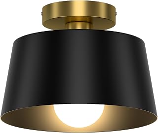 Industrial Semi Flush Mount Hallway Ceiling Light Fixture, Farmhouse Black and Gold Ceiling Light Fixtures for Porch Entryway Kitchen Bathroom Bedroom Living Room