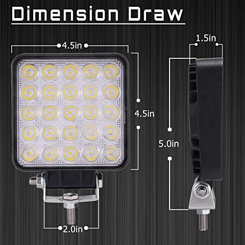 Image of SAN YOUNG LED Boat Lights for Truck, 4 Inch Light Pods 75W 7200lm 12V 24V Flood Beam Square Car Grille 4x4 LED Boating Light, Pack of 2
