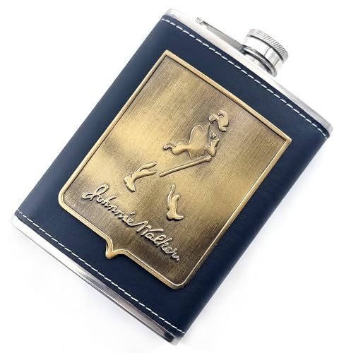 Image of JWPB Stainless Steel Hip Flask with Funnel 8 Oz (236 ml) I Stitched PU Leather Cladding with Metal Plate Design Whiskey Flask I Unisex Alcoholic Drinks Holder Pocket Bottle (JWP Black+Funnel)