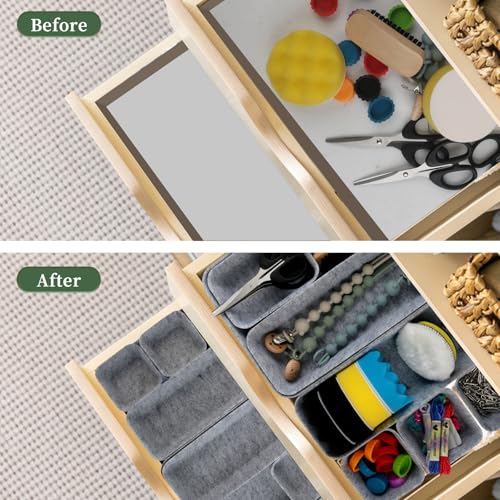 8Pcs Felt Desk Drawer Organiser,Versatile Makeup Drawer Organiser Dividers,Small Felt Desk for Home Office Cosmetics Storage Boxes(LightGray) - Image 6