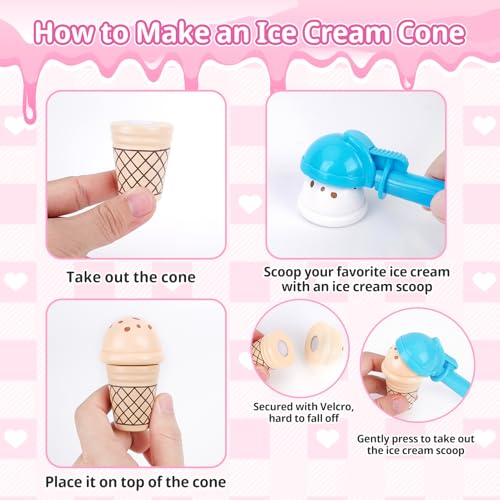 Image of Ice Cream Toy, Wooden Pretend Play Toys Play Store for Kids, Wooden Ice Cream Play Set with Scoop, Menu, Fake Money, Ice Cream Toys Play Kitchen Food Gifts for 3 4 5 6 Year Old Toddlers Girls Boys