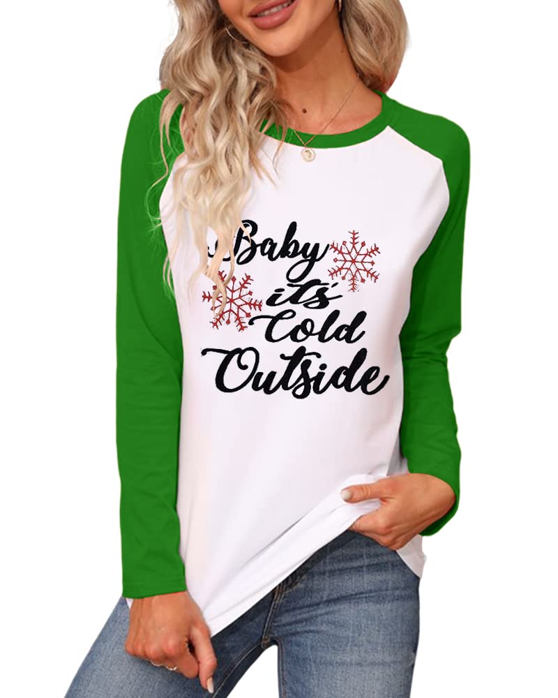 Cicy Bell Merry Christmas T Shirt Womens Christmas Long Sleeve Raglan Baseball Shirts Letter Print Graphic Blouse Tops