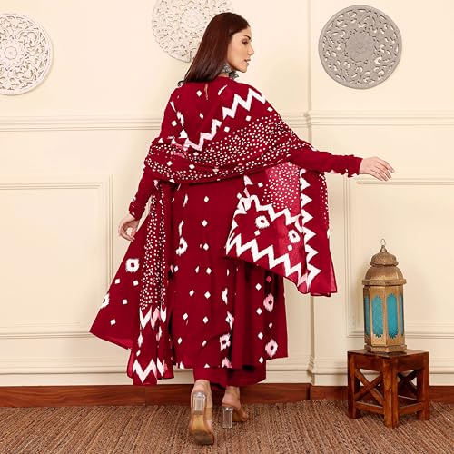 Image of ANNI Designer | Rayon Anarkali Printed Kurta with Pant & Dupatta | Cotton Kurta Set for Women | Stylish Co-Ord Set with Dupatta Ethnic Dress for Women