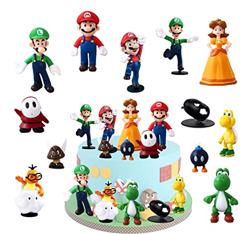 Mini Figuras Set Mario, 12pcs Cupcake Topper Mario, Decoración de Tartas Mario, Figuras De Anime, Decoración de Pastel de Cumpleaños Mario, Decoración de Fiesta de ​Dibujos para Cumpleaños Torta Cover