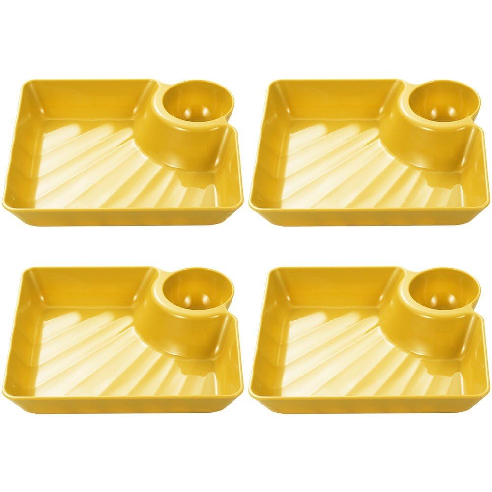 Danlai 4pcs Dumpling Plate French Fries Ketchup Holder with Dipping Saucer Serving Platter Tray Snack Dish Spices Dish Sushi Platter