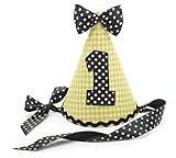 1st Birthday Party Hat #1 Yellow Gingham Black Dot Fabric Ribbon Tie Bumble Bee