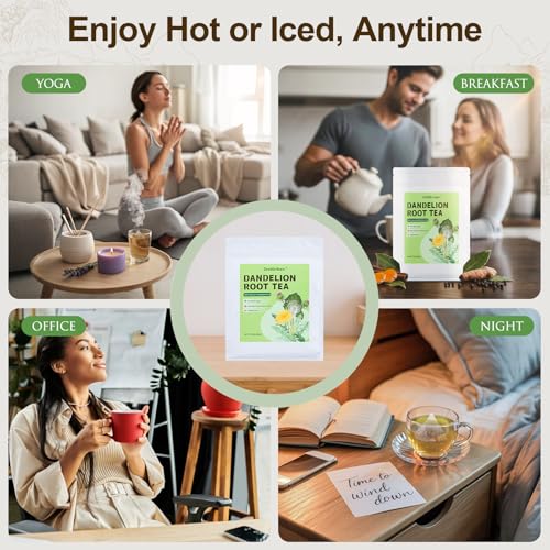 Image of ZenHerbaw Dandelion Root Tea Bags, Smooth Caffeine-Free Herbal Tea with Dandelion Root & Leaf, Burdock Root, Ginger, Goji Berry & Stevia, 30 Pyramid Tea Bags