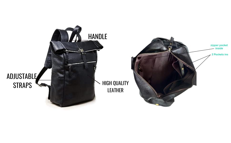 Jaald 45 cm Leather Backpack Large Messenger Backpack Cosy Bicycle Backpack Black Genuine Leather Waterproof for Travel Outdoor Hiking Gift Laptop Vintage Leather Backpack for Men Women, Schwarz4