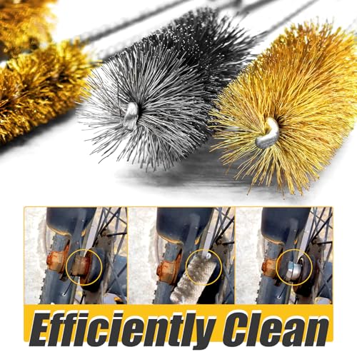 Image of 8 Pcs Bore Brush Set - 304 Stainless Steel & Brass Drill Wire | Bore Cleaning Brushes with 1 /4 inch Hex Shank for Power Drills Ports Tubes Bearings Cleaning Parts, 3 /8'' 1 /2'' 3 /4'' 7 /8''