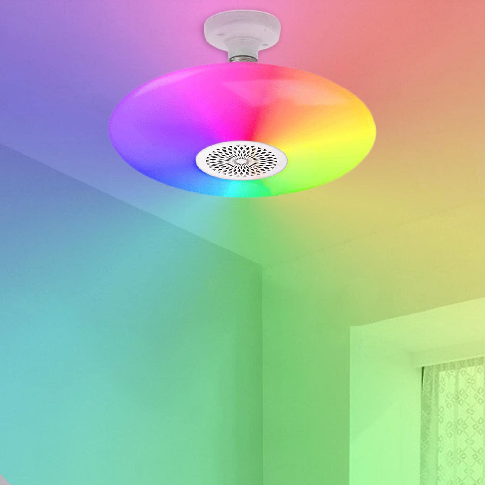 Ampoule Connectée LED Bluetooth Télécommande à Distance Variation de Couleurs Enceinte Multimédia Plastique Adaptée pour Cuisines Chambres Coffee-shop, L