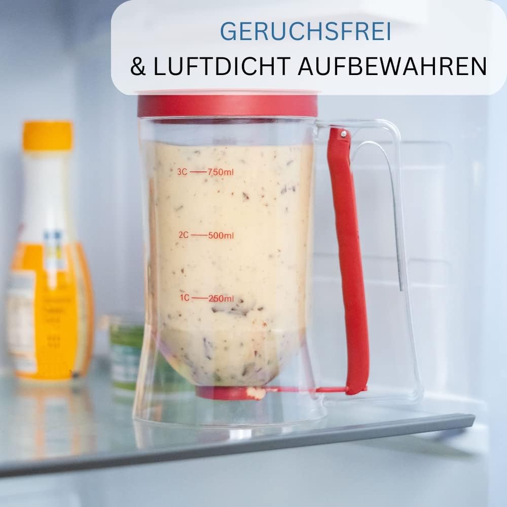 Westmark Teigportionierer - Crêpes Maker mit Deckel & Skala - 900ml Volumen - ideal auch für Muffins & Waffeln - glasklarer Kunststoff - kein Teigschaber mehr nötig (rot)
