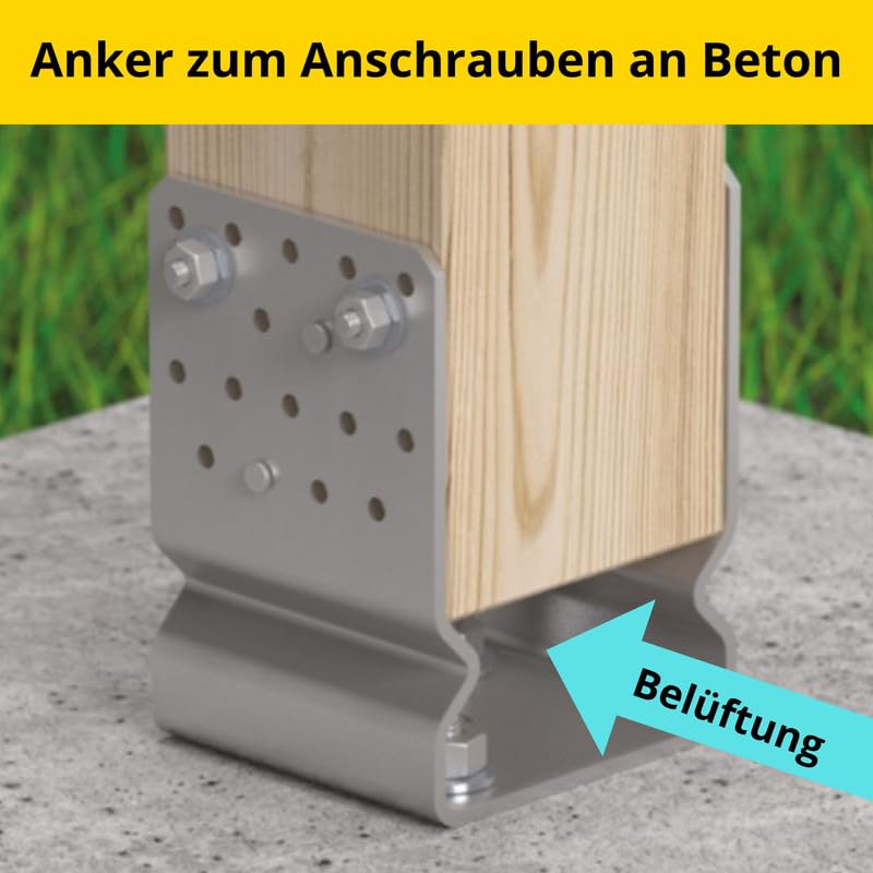 U Pfostenträger aufschrauben 6er Set - Pfostenanker 81x80 - Pfostenhalter - U Profil Stahl - Bodenanker für Holzpfosten - Pfostenschuhe - Stützenfuß Zaunpfosten - Stützenschuh