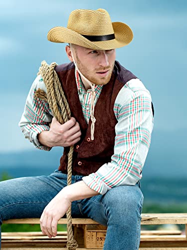 Mepase 24 Pcs Unisex Summer Straw Cowboy Hat Cowgirl Hat, Western Straw Sun Beach Hat Wide Brim Floppy Uv Protection Hat For Men And Women, 4 Color #TOP3