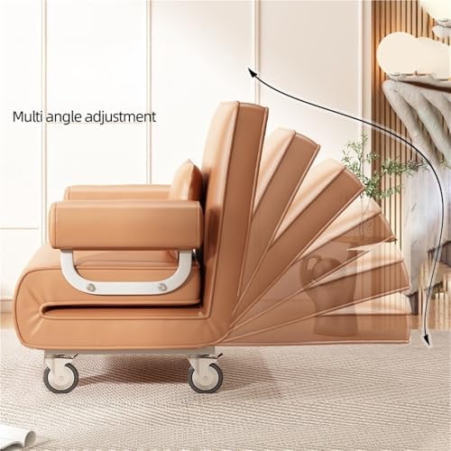 Blue Rolling Folding Sofa Bed, Adjustable Couch Bed Chair with Wheels, Padded Armrest Lounge Chair & Pillow for Living Room, Apartment, Office (26.8"x30"x32.7")