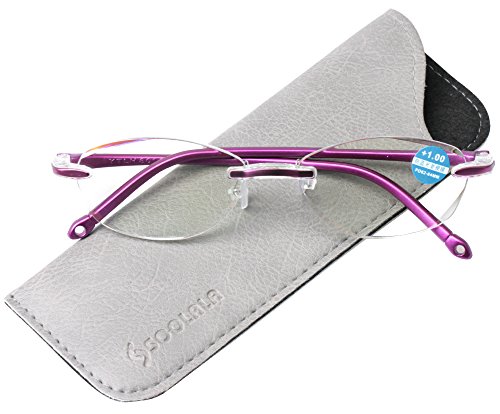 SOOLALA Womens Fashion Cut Edge Anti-blue Lens Rimless Reading Glasses, Purple, x2.5