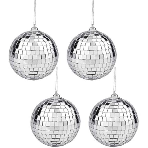 4 Pack Mirror Disco Ball 4 inch Small Disco Ball Decorations Silver Party Hanging Disco Ball Stage Accessories for DJ Effect, Home Decorations, Stage Props School Festivals Party Favors and Supplies Cover