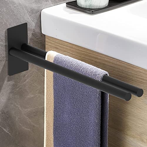 OITUGG Porte Serviette Noir - 2-Bras Porte Serviette Adhesif - Porte Serviette Salle de Bain sans Percage - 40cm Porte Serviette Salle de Bain - Porte Serviette Matte Acier Inoxydable Cover