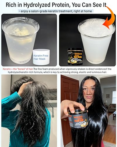 Image of Natural Hydrolyzed Keratin Hair Mask - Repair & Moisture Treatment for Color Treated, Bleached, Heat Damaged & Dry Hair - Nourishes Fine, Damaged & Curly Types - Silicone-Free(16.9Fl Oz)