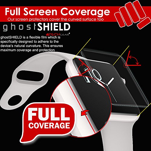 TECHGEAR [4 Pack] Screen Protectors to fit Apple Watch 38mm [ghostSHIELD Edition] Genuine Reinforced Flexible TPU Screen Protector Guard Covers with Full Coverage inc Curved Screen [Series 3 2 1]