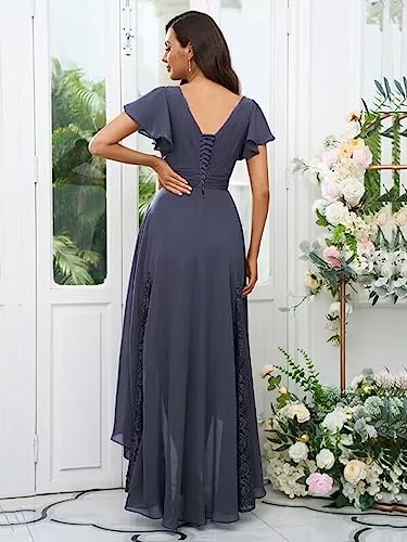 Womens Lace Tea Length Mother of The Bride Dresses Short Sleeve Wedding Guest Dress Formal Evening Ball Gown HQ-ABC9052
