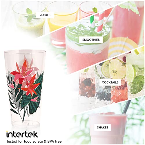 Image of Anko Floral Glasses - Set of 4 | Designer tumblers for Wine, Water, Whisky, Juice, Mocktails, Cocktails | Food Grade Bar Accessory for Home, Restaurants & Parties | Microwave Safe | 600mL Each