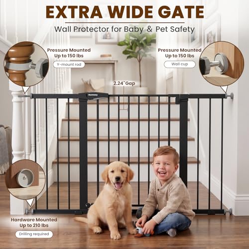 Mumeasy 29.7-51" Extra Wide Baby & Dog Safety Gate for Stairs & Doorways | Pressure/Hardware Mount Child & Pet Gate, Auto Close Easy Access Walk Thru Door for House, Hallway, Indoor & Outdoor, Black - Image 5