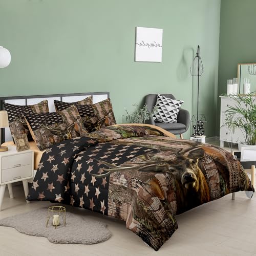Image of Tailor Shop 5PCS Deer Comforter Sets Full Bedding for Boys Kids Teens,American Flag Camo Bedding Sets Hunting Comforter Sets