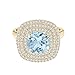 Pierres précieuses aigue-marine taille coussin de 1,30 ct Argent sterling 925 Double Halo Bague de fiançailles (Argent Plaqué Or Jaune, 25)