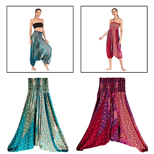 segolike 2x Calças Femininas de Algodão com cinturo Marcada para, Calças Compridas com Floral, Calça