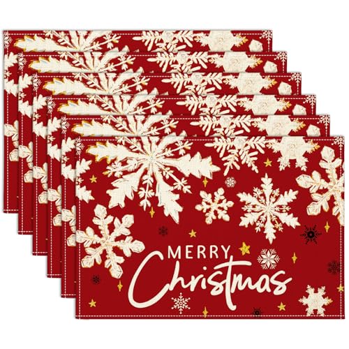 Sungeek Weihnachten Tischsets Abwaschbar 6er Set, Polyester Leinen...