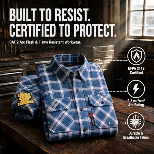 Image of SRsafety Hi Vis FR Shirts for Men,7.0oz Long Sleeve FR Work Shirts,100% Cotton High Visibility Fire Shirt