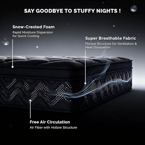 Image of Vurawq Black Premium 12 Inch King Hybrid Mattress, Fiberglass Free, Individual Pocket Coils, Cooling Memory Foam Top, Pressure Relief & Motion Isolation, Bed in a Box