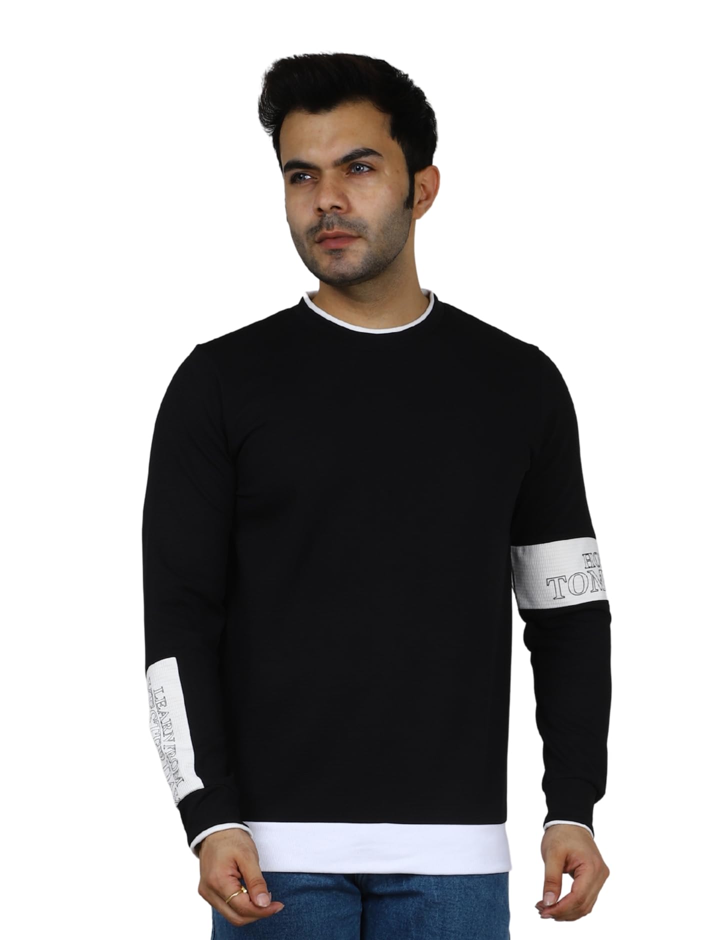 nexgen club Men's Sweatshirt Pullover Rib Cuffs Crew Neck Winter Full Sleeve Side Panel Text Print Waistband Jacquard Knitted Cotton for Man and Boy Unisex Gen Z-picture-13