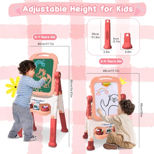 Zxyculture 001 Easel For Kids, Double Sided Kids Art Easel With White Board & Chalk Board, Adjustable Standing Toddler Easel thumb #1