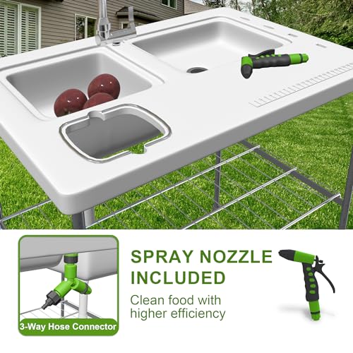 THUNDERBAY Portable Folding Fish Game Cleaning Camp Table Heavy Duty 40\'\'Fillet Table with Double Sink and Faucet - Thumbnail 6