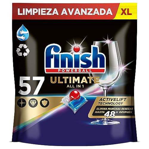 Finish Powerball Ultimate All in 1 Pastillas para el Lavavajillas, Eficaz contra Manchas Resecas, 57...