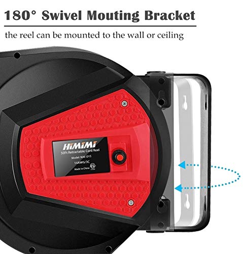 Retractable Extension Cord Reel, 50 FT + 4.5FT Heavy Duty Extension Cord Reels, 14AWG/3C SJTOW, 3 Grounded Outlets, Triple Tap with LED Lighted Connector, 13A Circuit Breaker and Adjustable Stopper