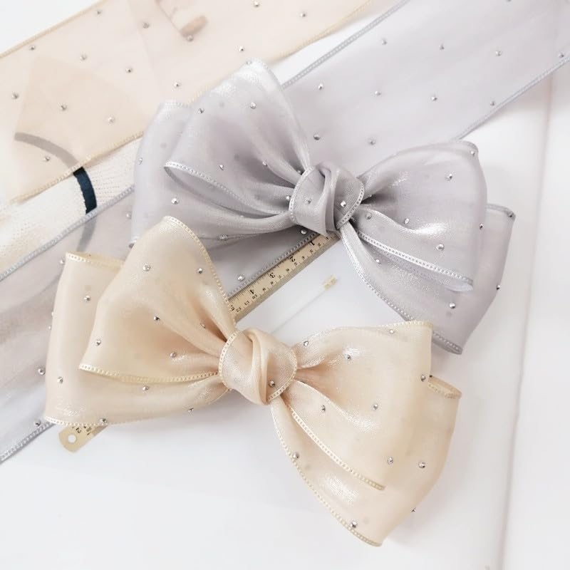 Cinta de Organza nacarada de 20/100 yardas, 40mm, 50mm, con cuentas para lazos para el pelo, Material de costura, embalaje de boda, tul para manualidades DIY