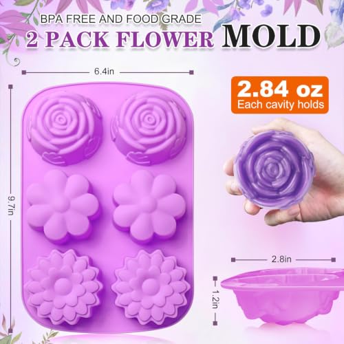 Image of Walfos Silicone Flower Soap Mold,6 Cavities Different Flower Shapes Soap mold BPA Free.Perfect for Homemade Craft Soap,Ice,Mousse,Cake,Jelly,Chocolate.(2pcs Purple)