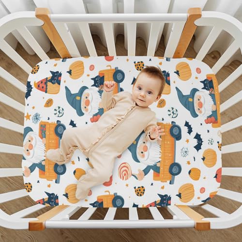 Image of Caikeny Fitted Crib Sheet for Boys Girls Cute Gnomes Halloween Candy Cats Bats Baby Crib Sheets Bassinet Sheets Crib Mattress Bed Sheets for Toddler Newborn Infant 27 x 39 in