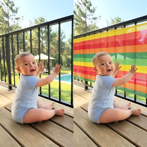 Image of RED WIND Baby Safety Net with Reinforced Edges | 4.5 x 20 Ft | Multicolor | HDPE | 90% Shade UV Resistant Baby, Pet Safety Net for Balcony, Staircase, Railings